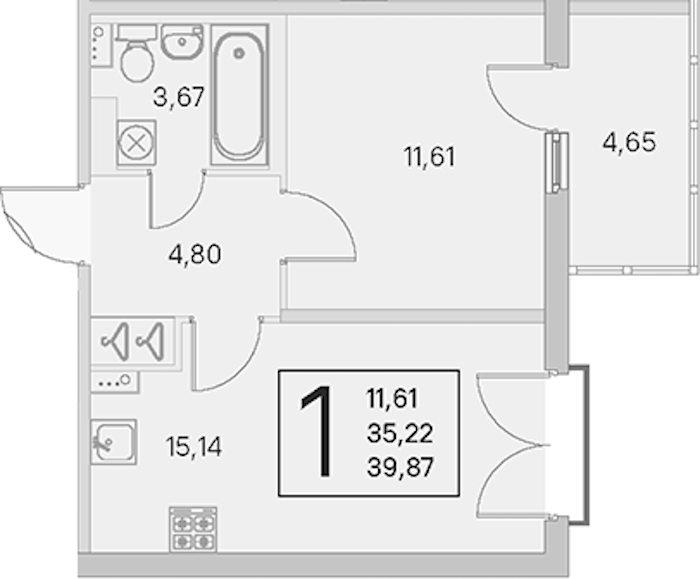 1-комнатная квартира 35.22 м², 3/4 эт., ЖК «Любоград в Стрельне»